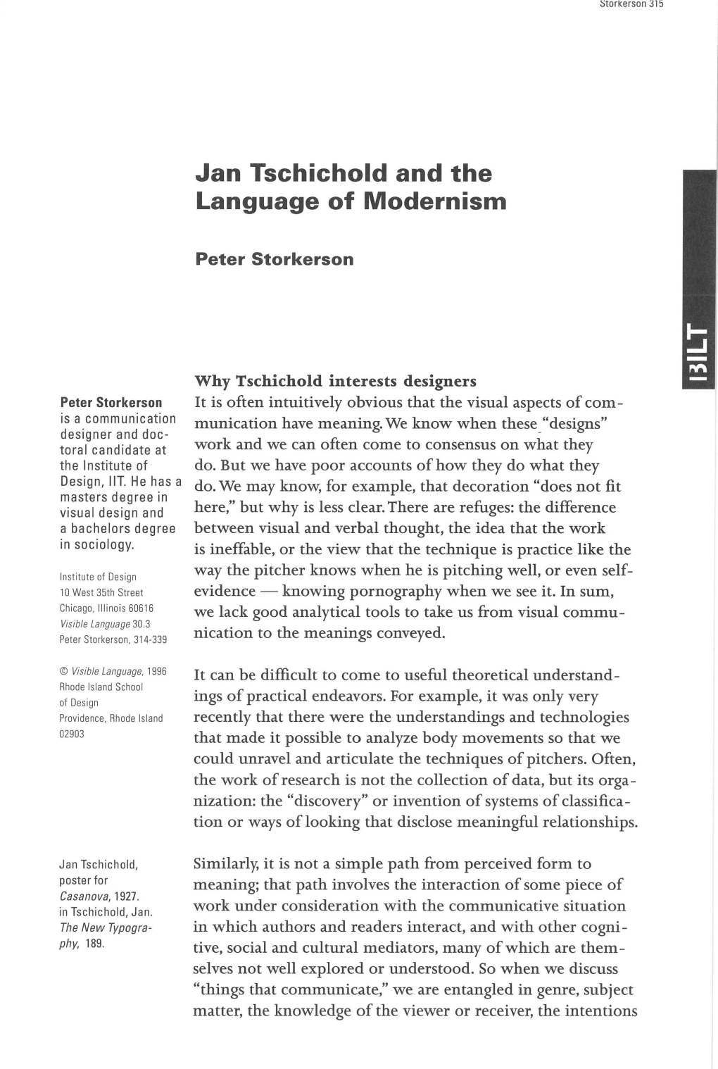 Jan Tschichold and the Language of Modernism