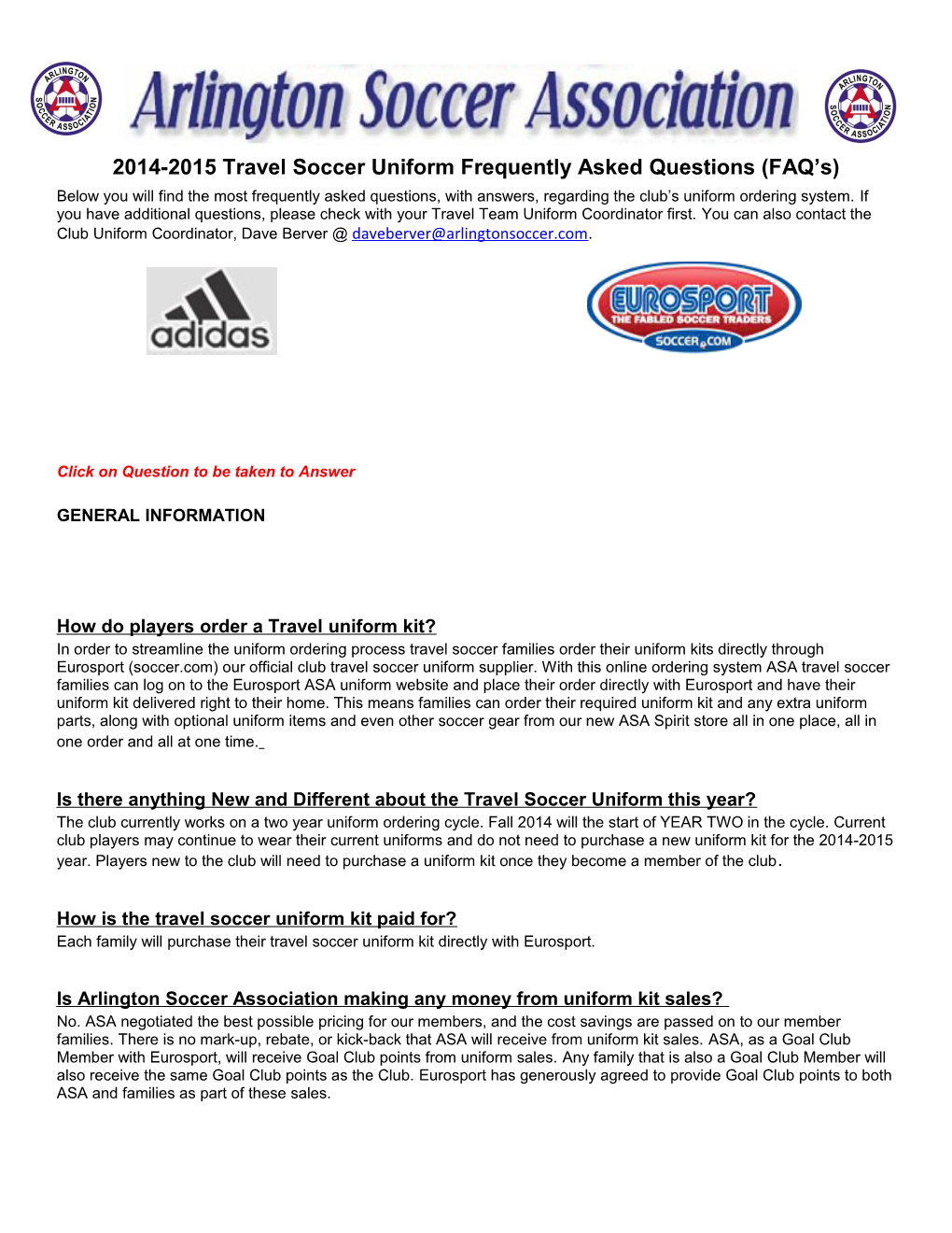 2014-2015 Travel Soccer Uniform Frequently Asked Questions (FAQ S)