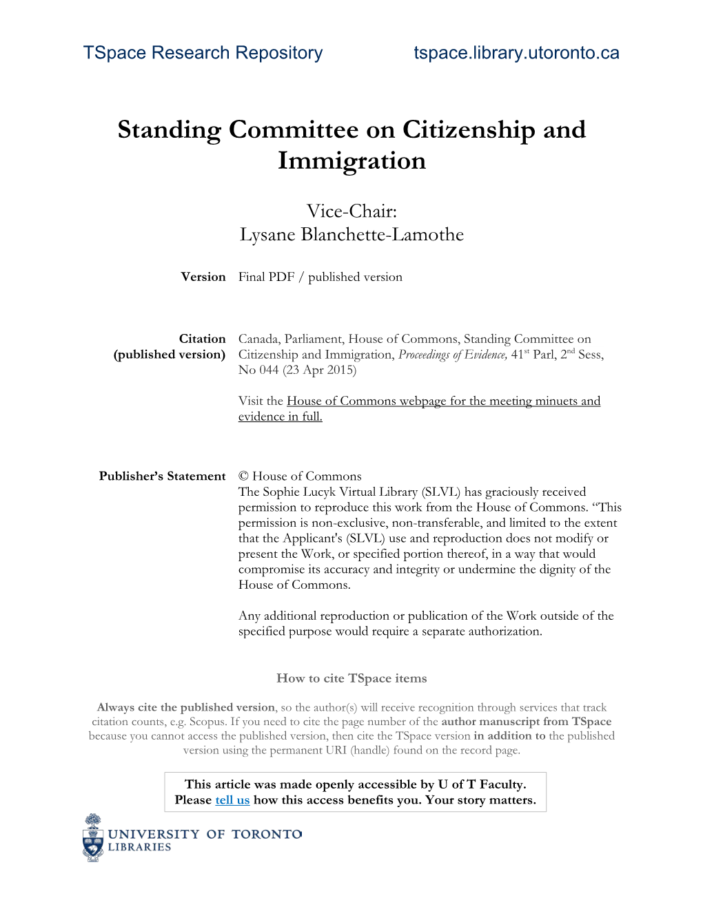 Standing Commitee on Citizenship And