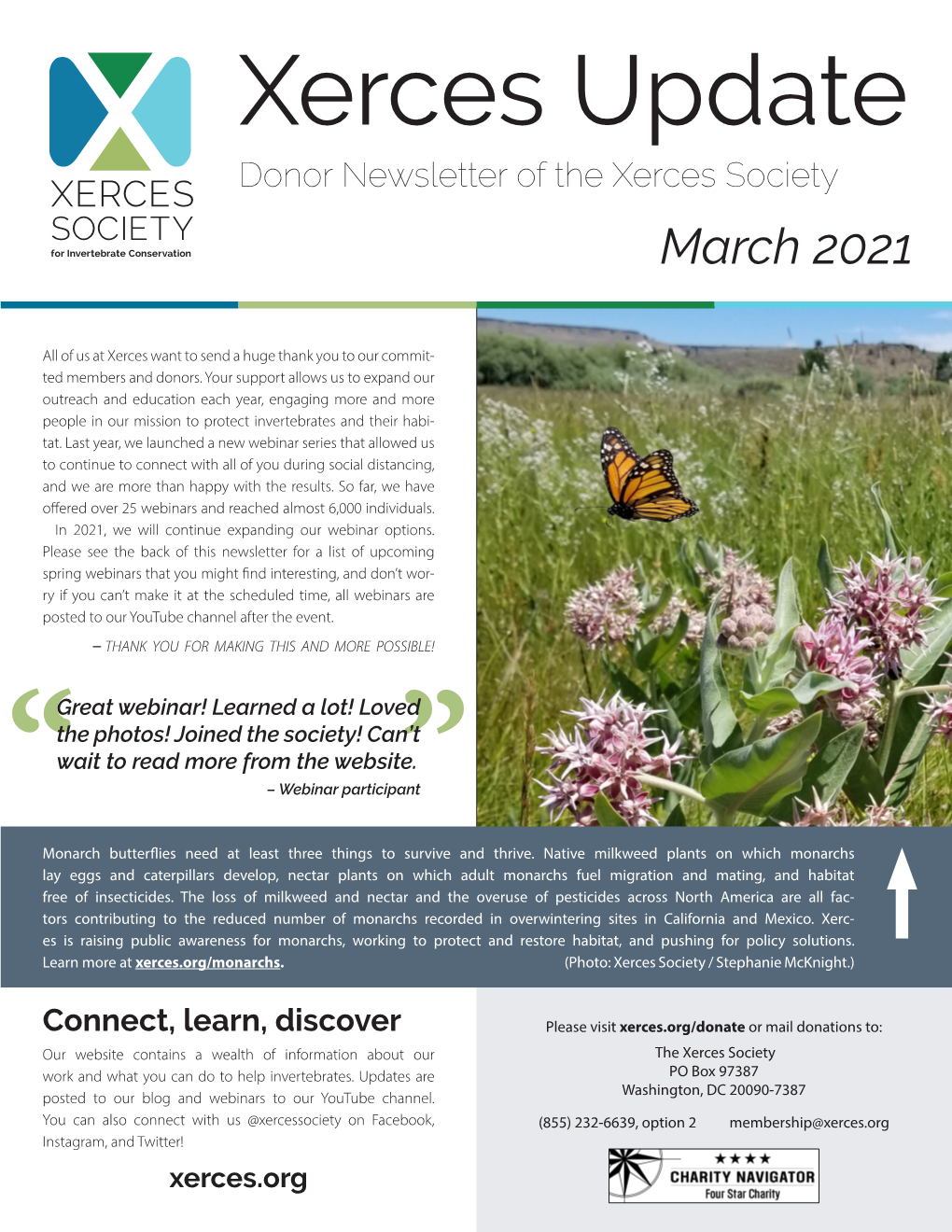 Xerces Update Donor Newsletter of the Xerces Society March 2021