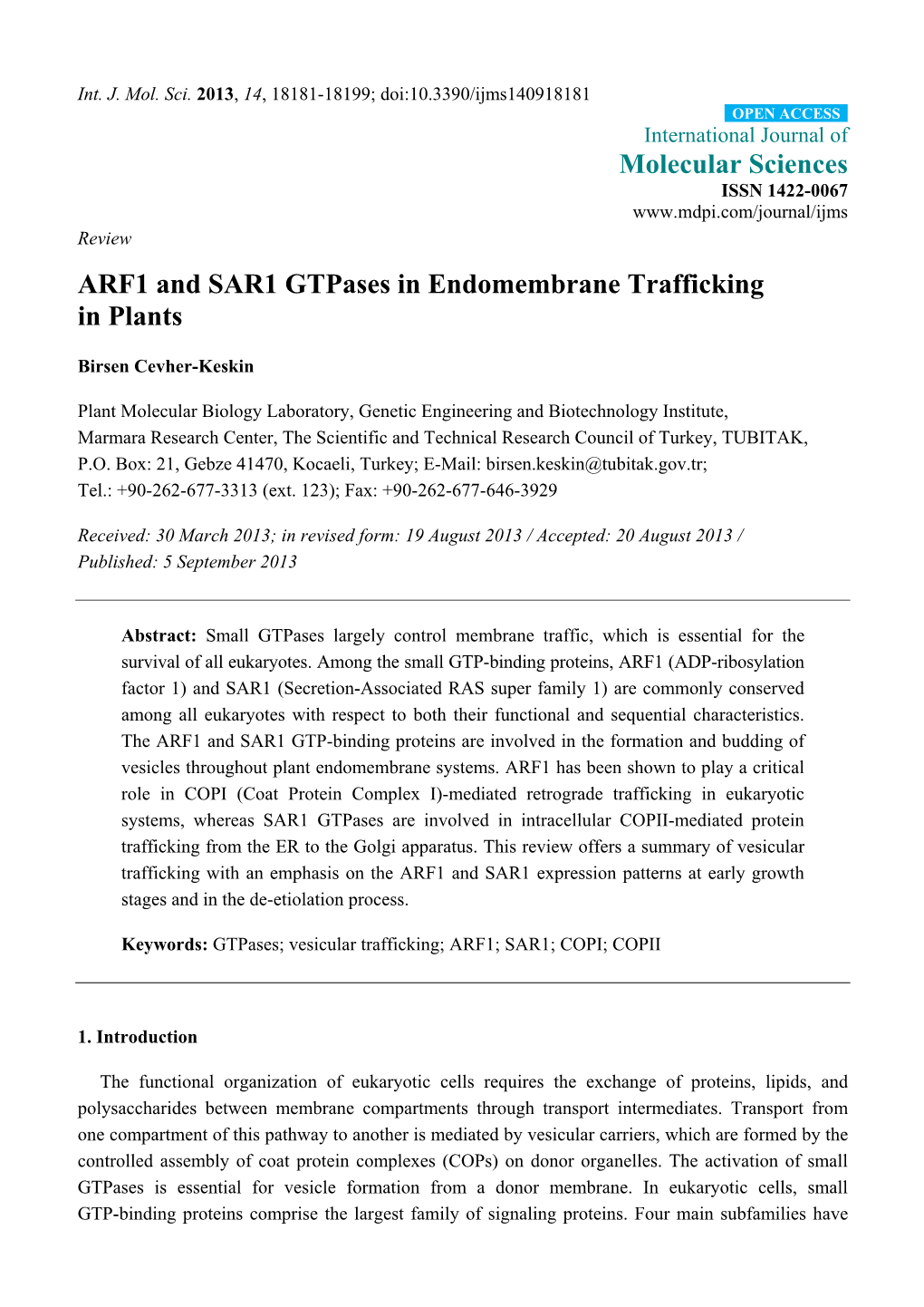 ARF1 and SAR1 Gtpases in Endomembrane Trafficking in Plants