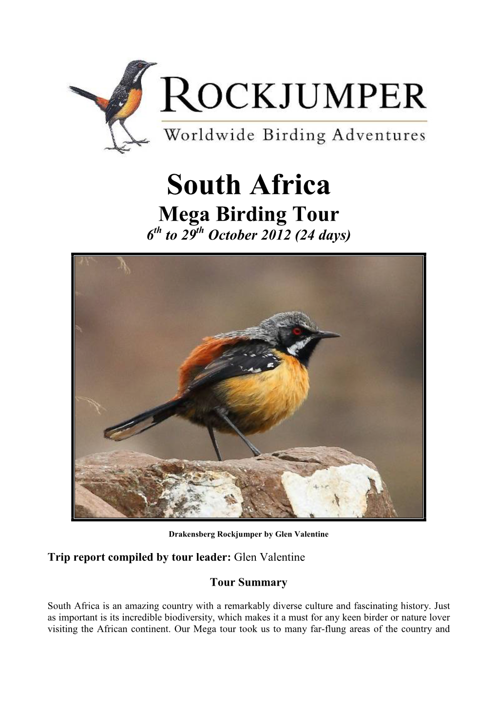 South Africa Mega Birding Tour 6Th to 29Th October 2012 (24 Days)