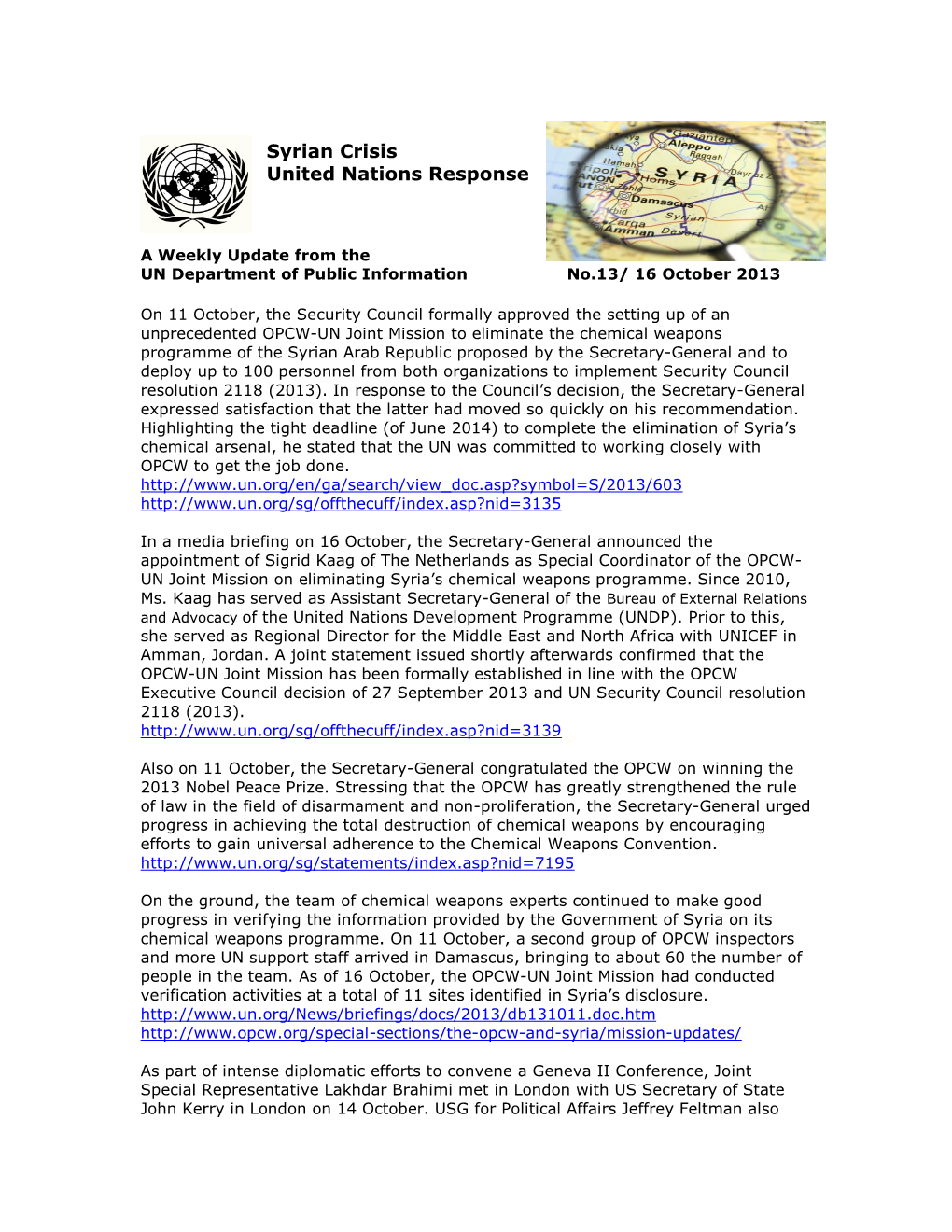 Syrian Crisis United Nations Response