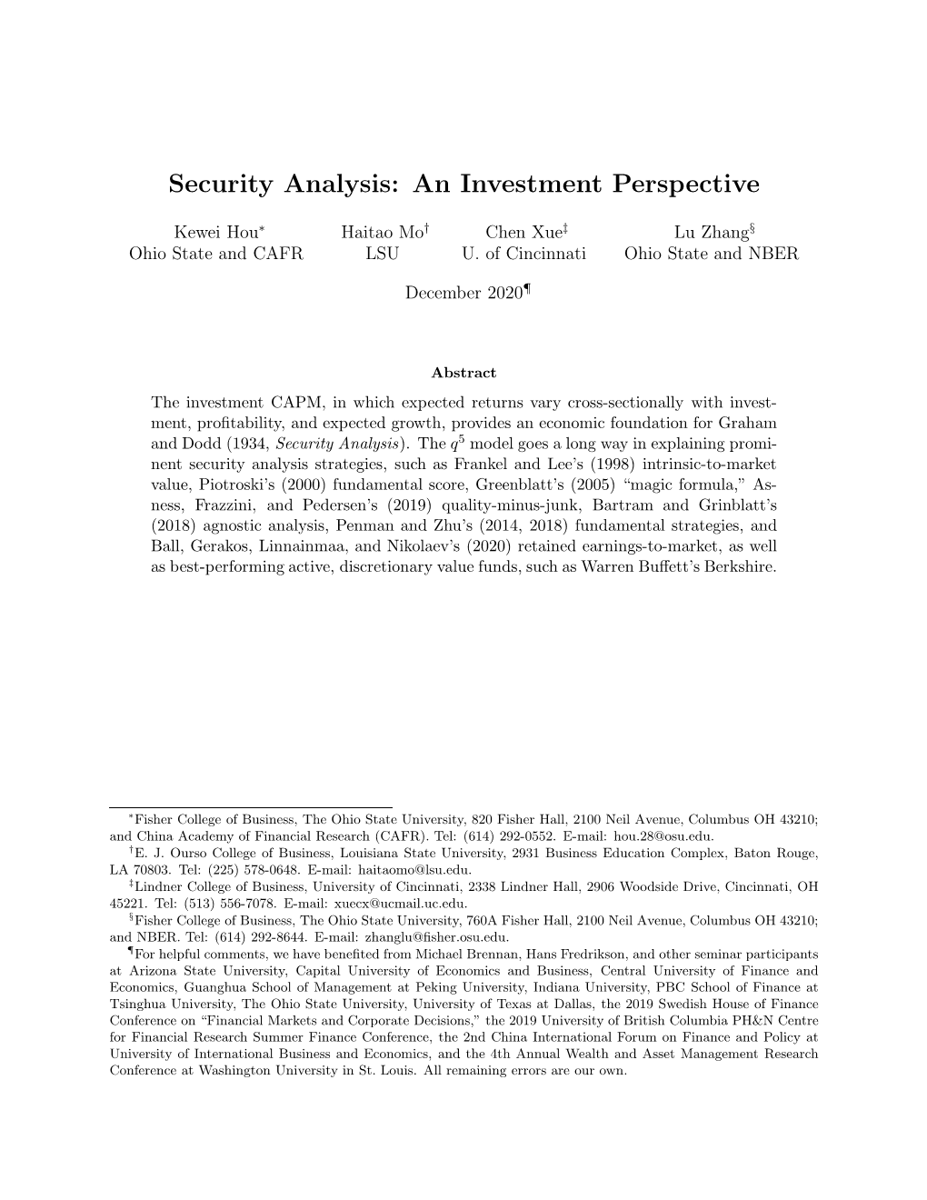 Security Analysis: an Investment Perspective