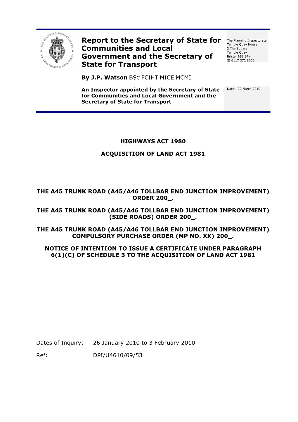 A45/A46 Tollbar End Junction Improvement) Order 200