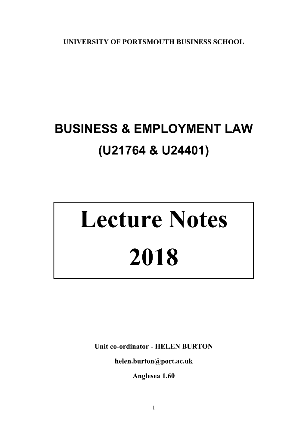 Lecture Notes 2018