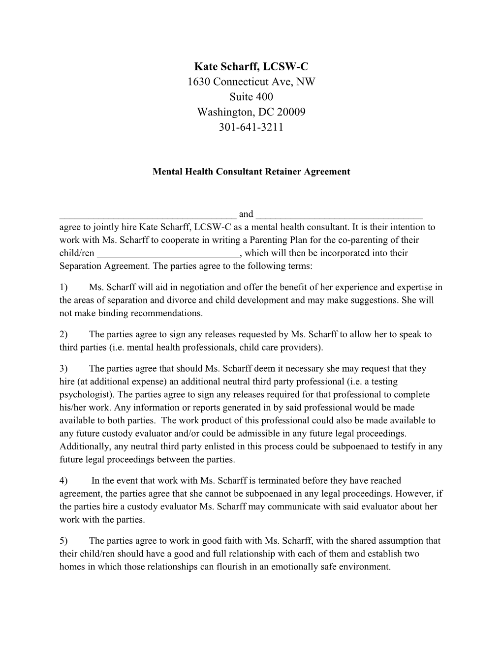 Mental Health Consultant Retainer Agreement