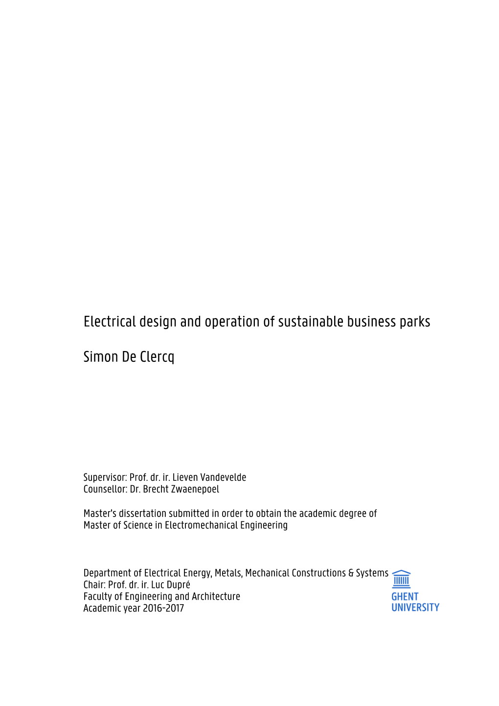 Electrical Design and Operation of Sustainable Business Parks