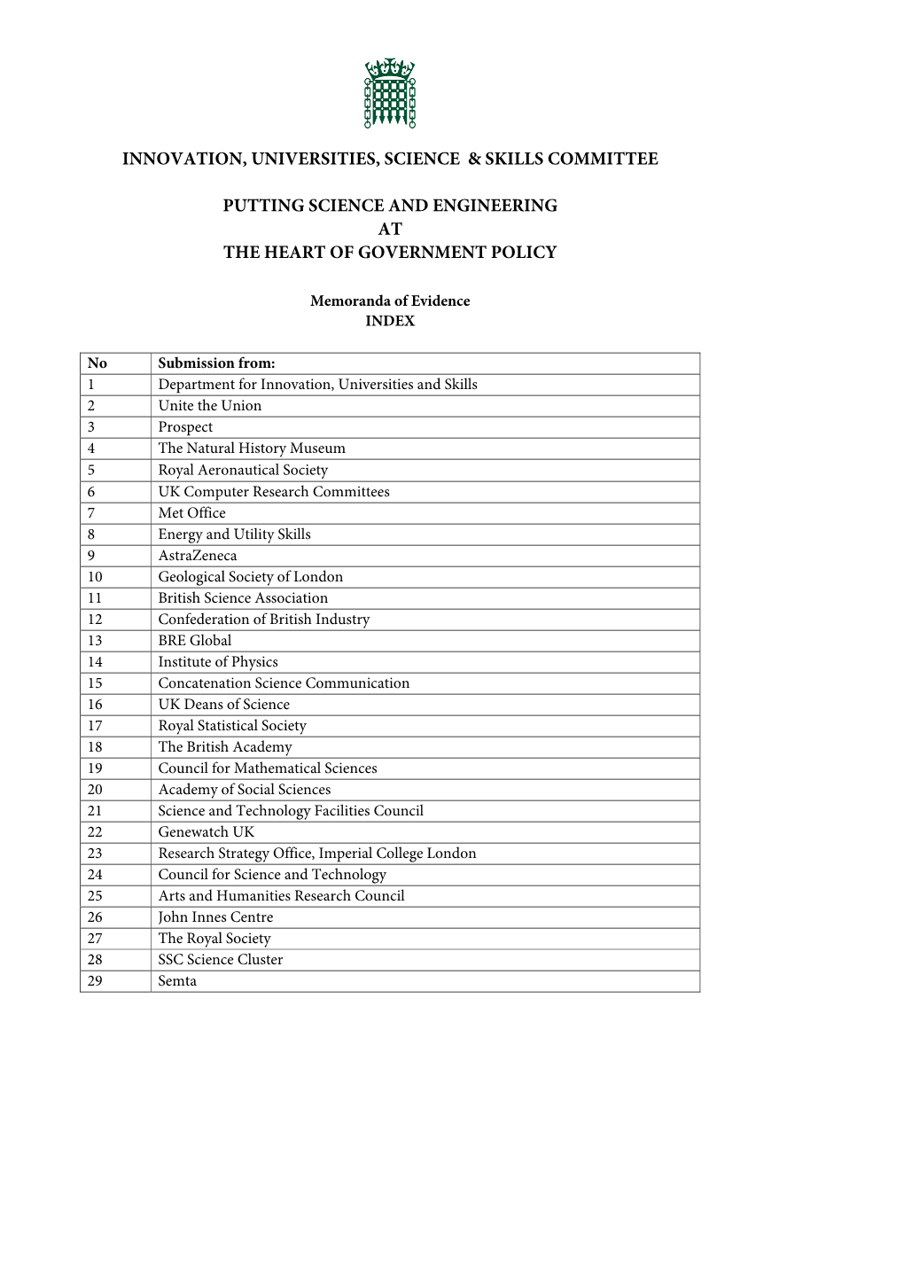 Innovation, Universities, Science & Skills Committee