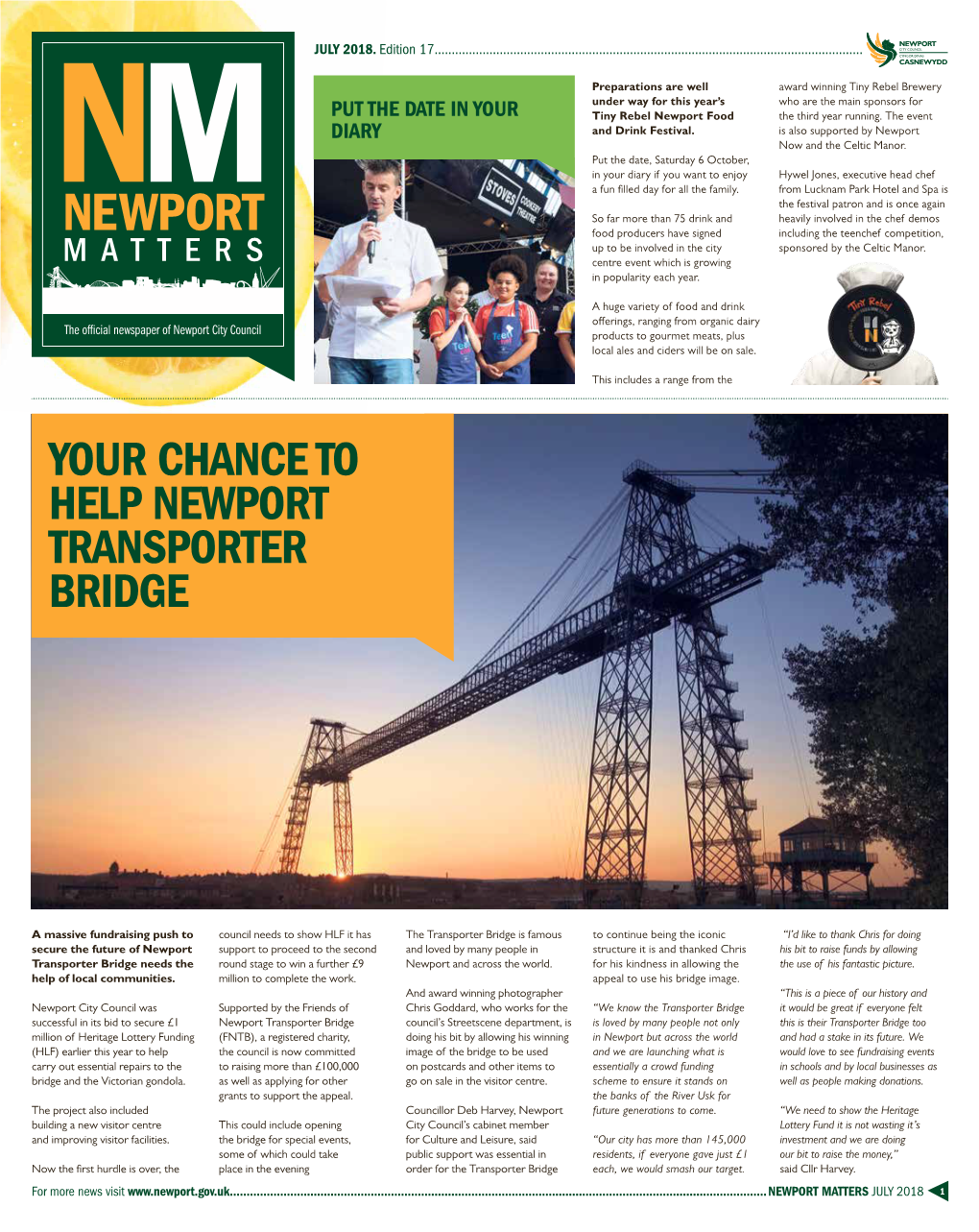 Newport Matters July 2018 1 Chartist Reminder Tower of Bank Proposal New Mayor Holiday Waste and Mayoress Collections