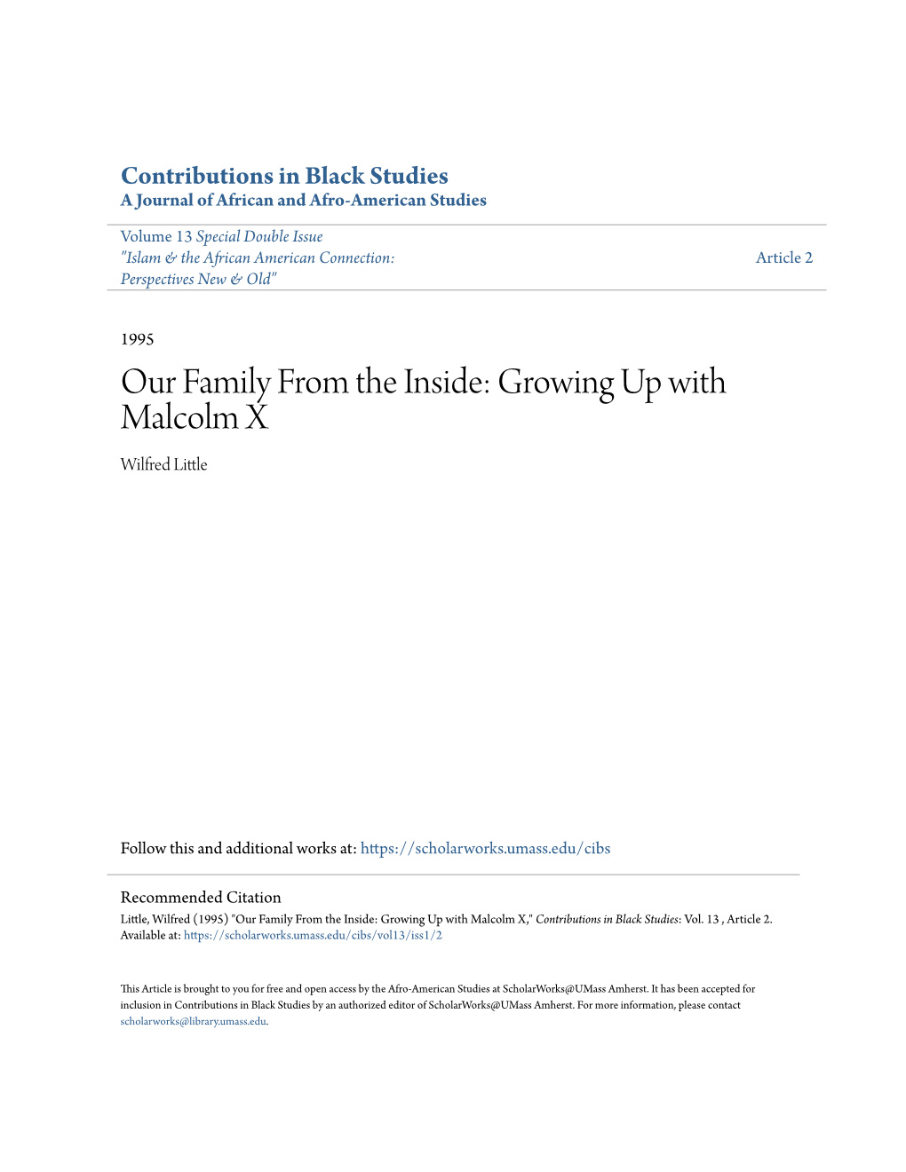 Our Family from the Inside: Growing up with Malcolm X Wilfred Little