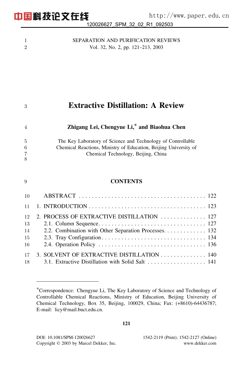 Extractive Distillation: a Review