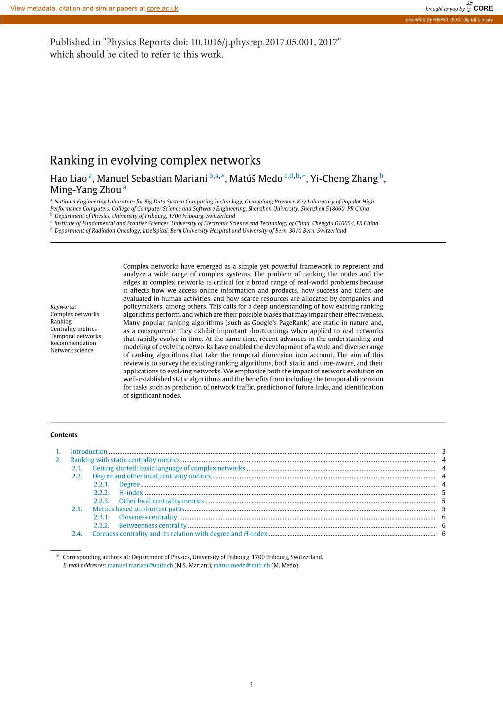 Ranking in Evolving Complex Networks