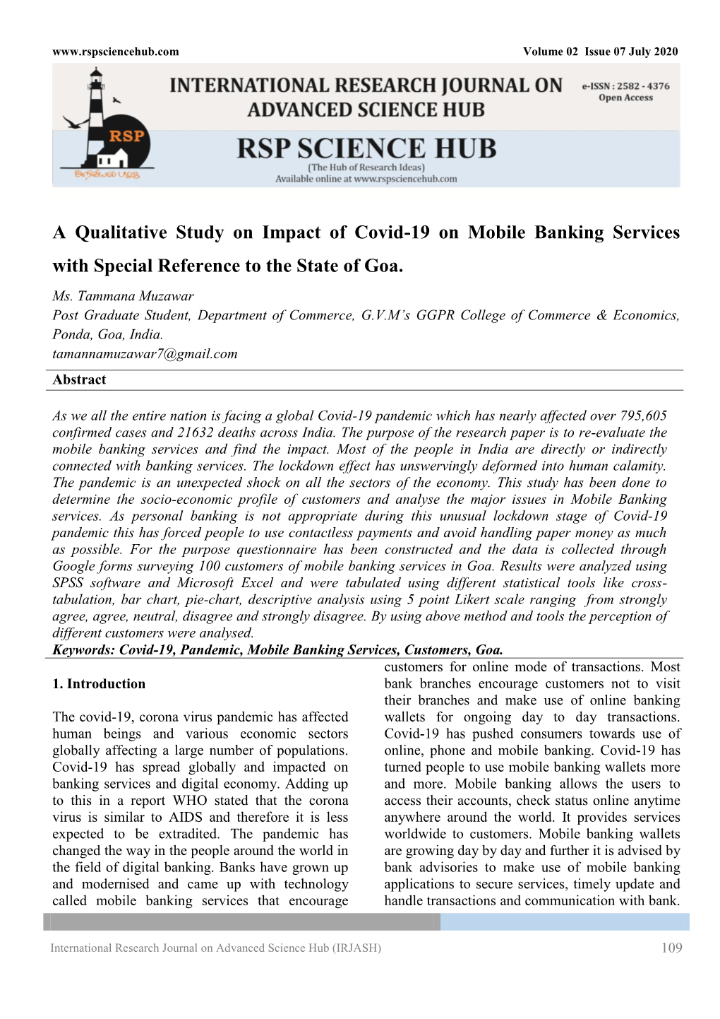 A Qualitative Study on Impact of Covid-19 on Mobile Banking Services with Special Reference to the State of Goa