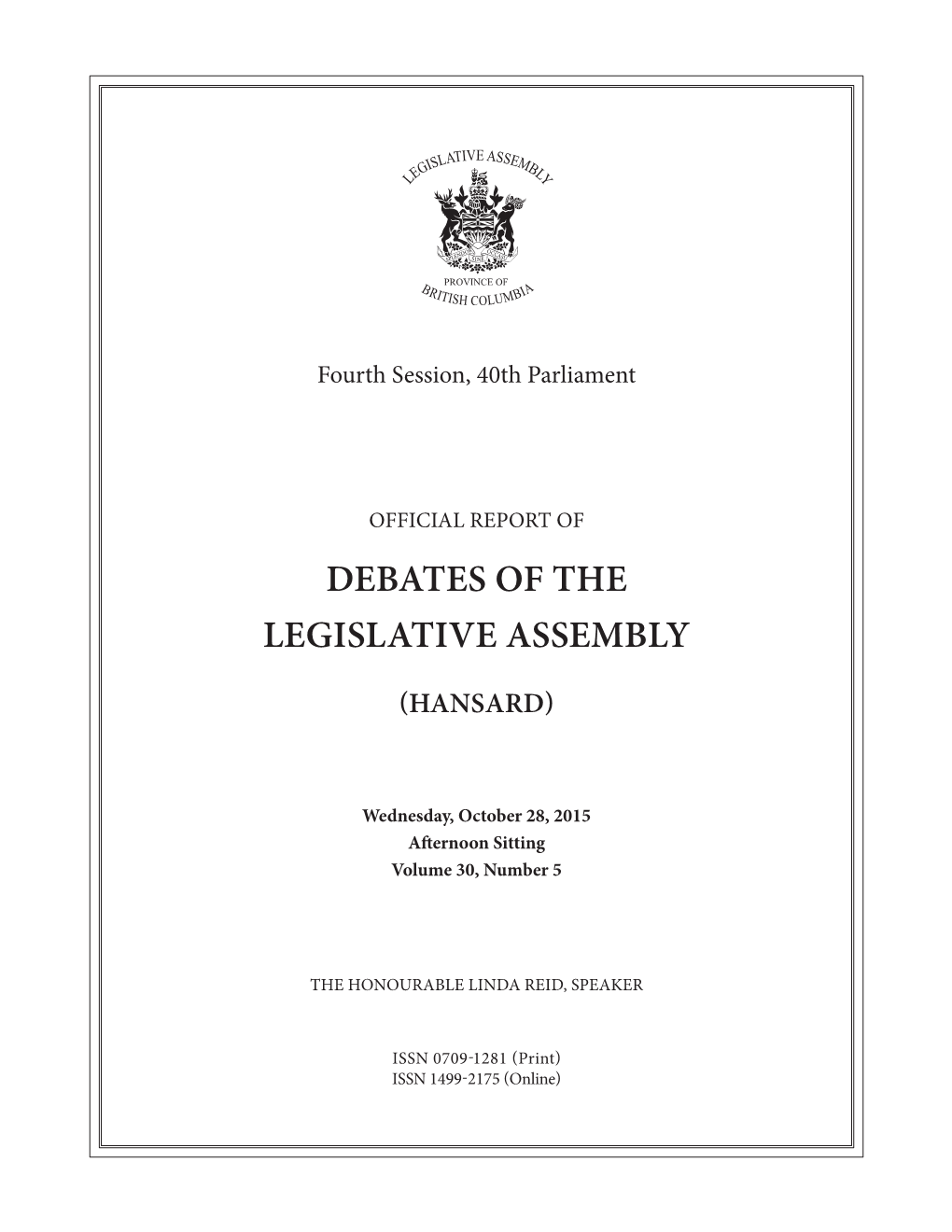 Debates of the Legislative Assembly