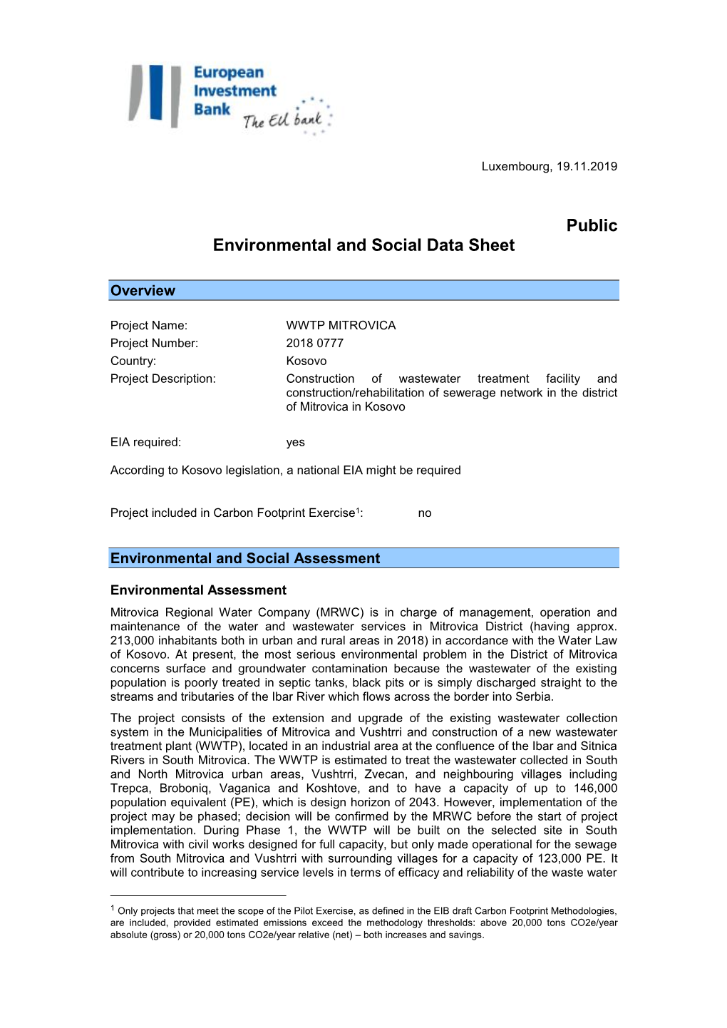 Environmental and Social Data Sheet