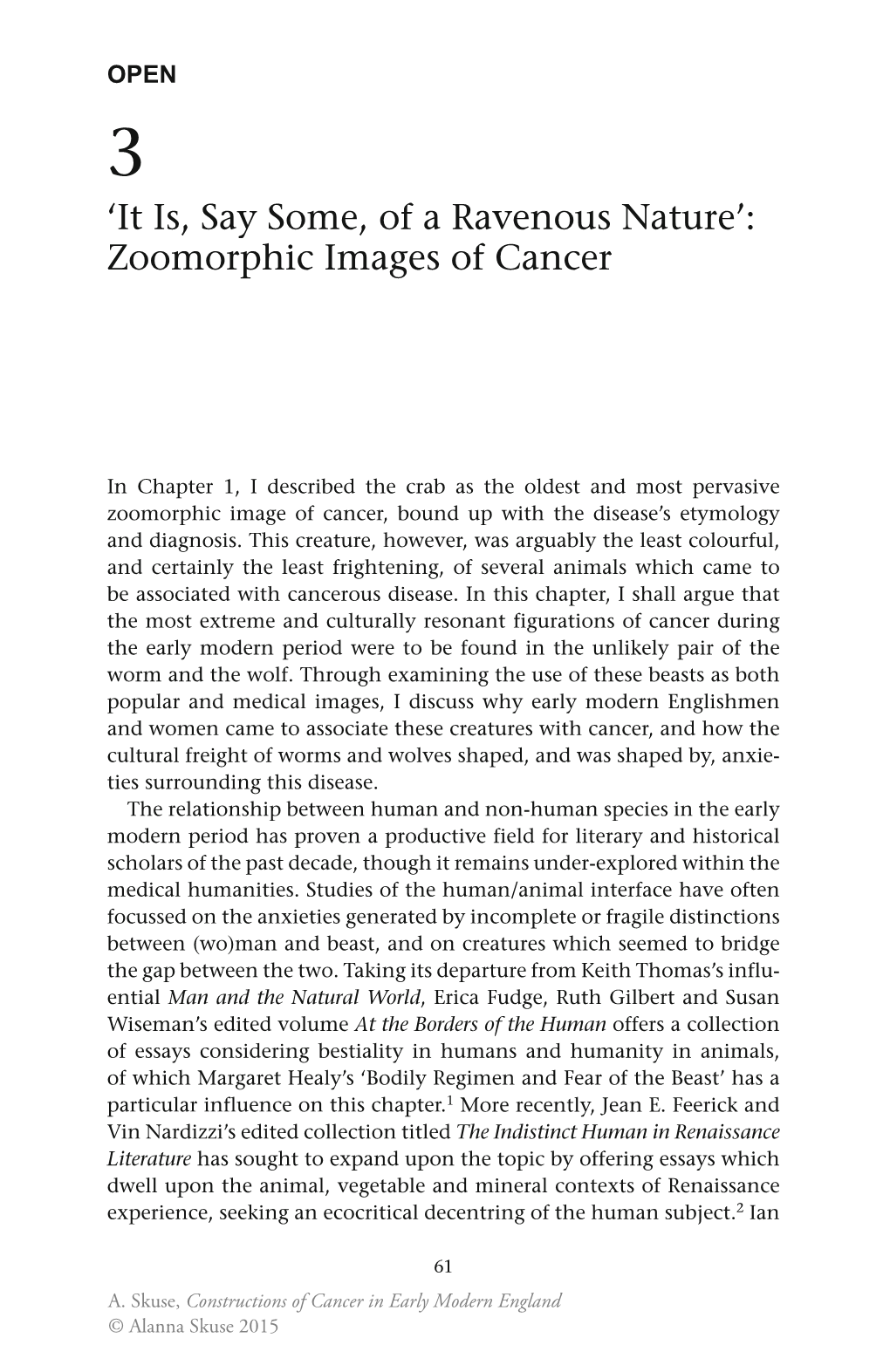 'It Is, Say Some, of a Ravenous Nature': Zoomorphic Images of Cancer