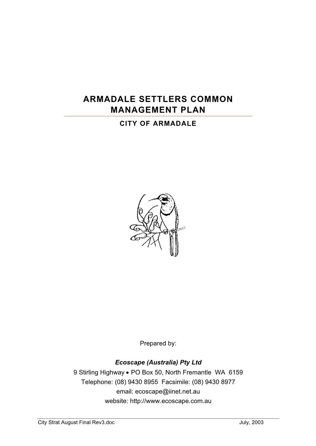 Armadale Settlers Common Management Plan City of Armadale