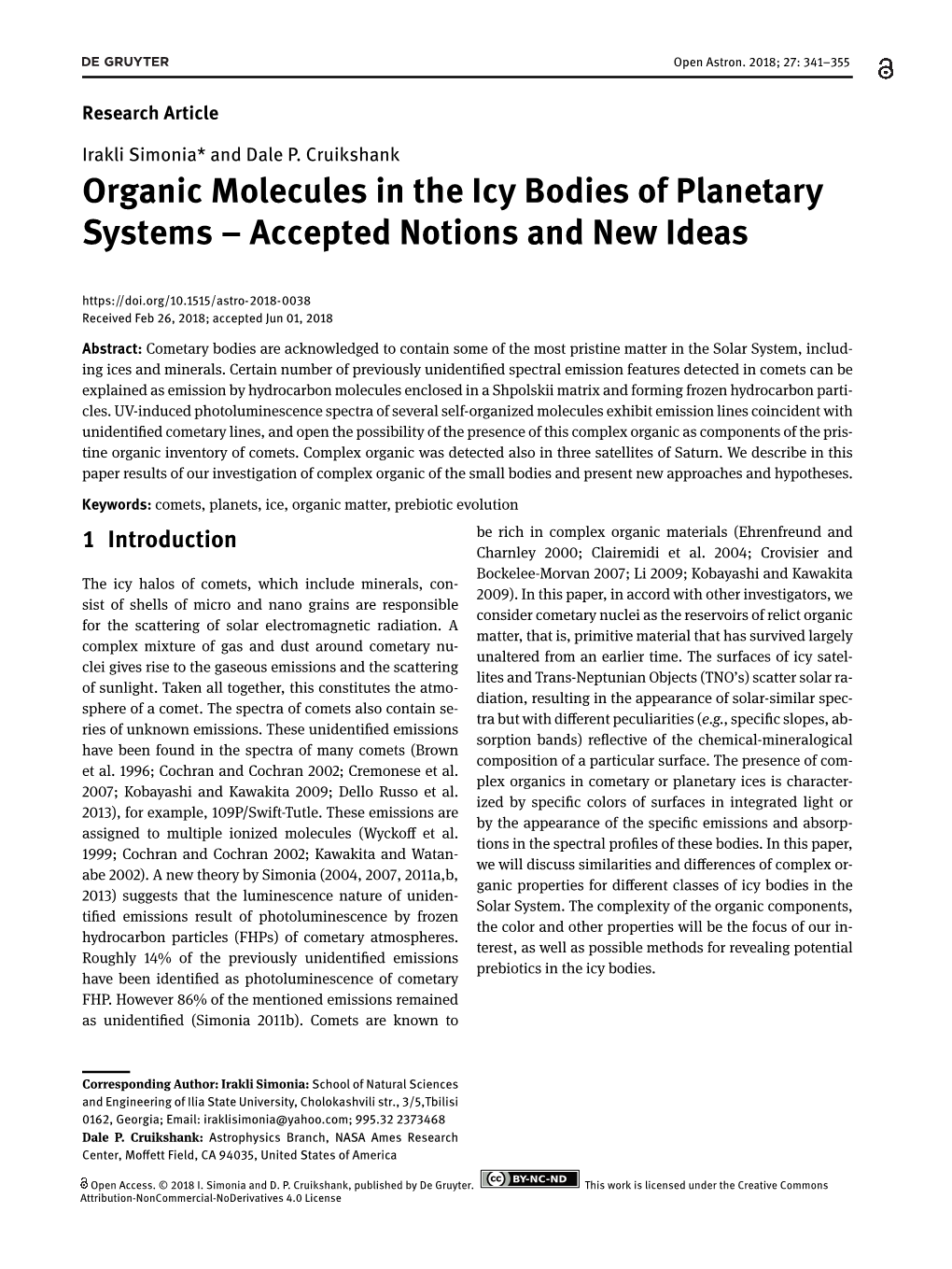 Organic Molecules in the Icy Bodies of Planetary Systems – Accepted Notions and New Ideas