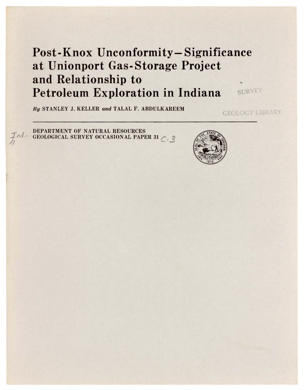 Post-Knox Unconformity-Significance at Unionport Gas-Storage Project and Relationship to Petroleum Exploration in Indiana