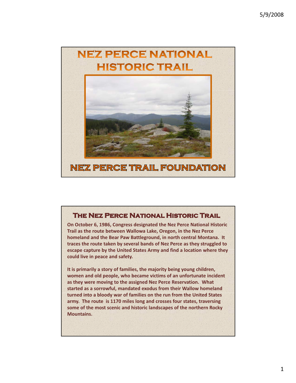 The Nez Perce National Historic Trail