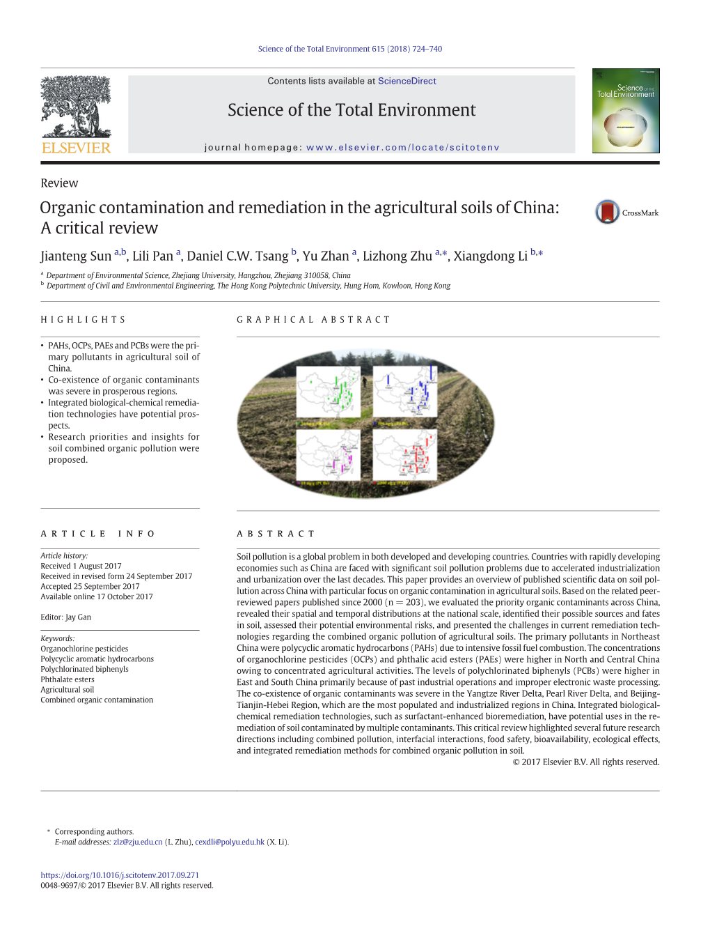 Organic Contamination and Remediation in the Agricultural Soils of China: a Critical Review