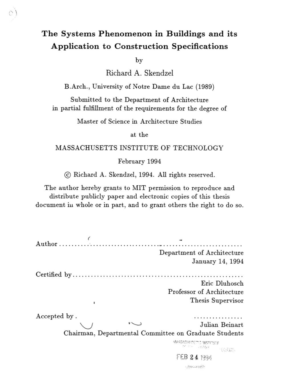 The Systems Phenomenon in Buildings and Its Application to Construction Specifications by Richard A