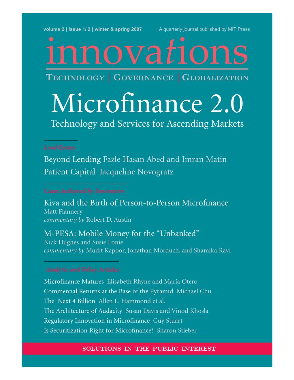 Microfinance 2.0 Technology and Services for Ascending Markets