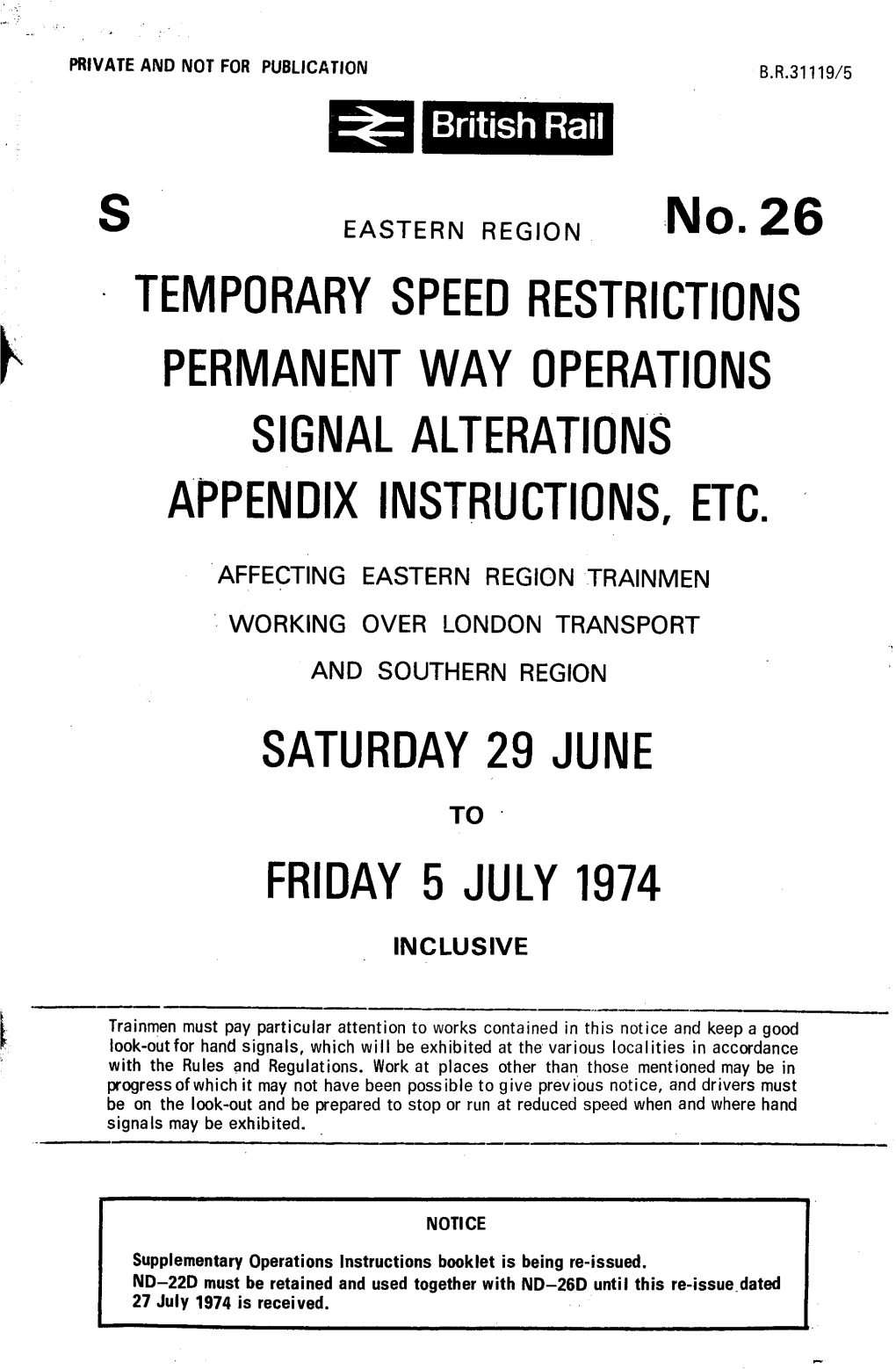 Temporary Speed Restrictions Permanent Way Operations Signal Alterations Appendix Instructions, Etc