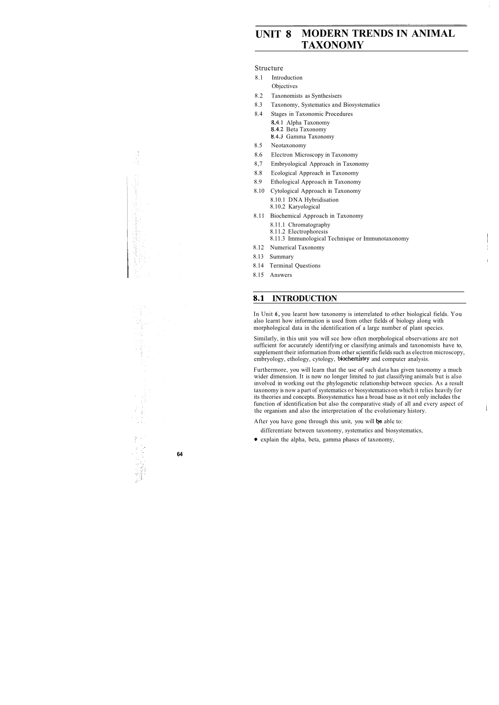 Unit 8 Modern Trends in Animal Taxonomy