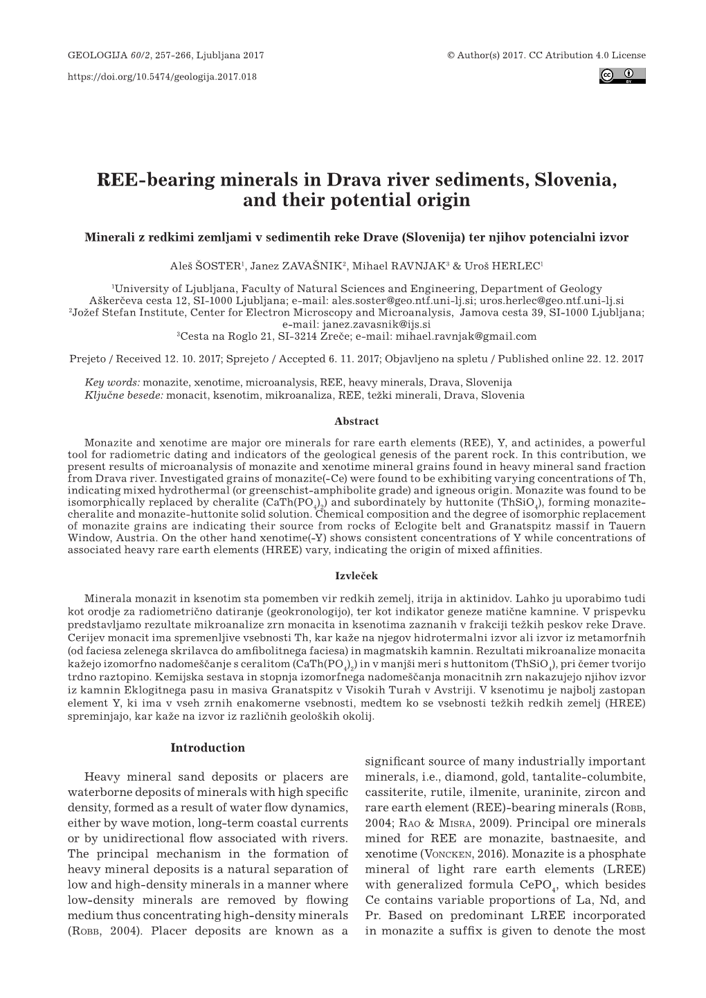 REE-Bearing Minerals in Drava River Sediments, Slovenia, and Their Potential Origin