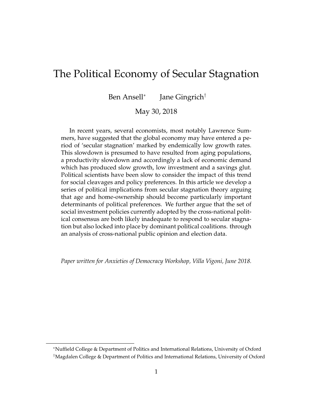 The Political Economy of Secular Stagnation