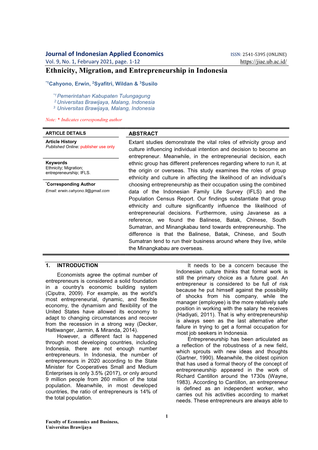 Ethnicity, Migration, and Entrepreneurship in Indonesia