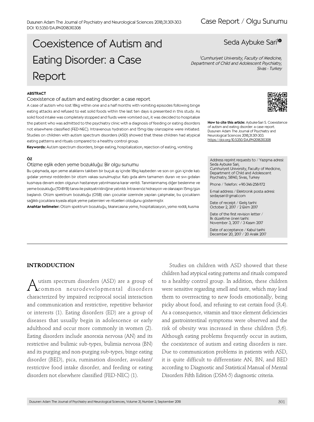 Coexistence of Autism and Eating Disorder