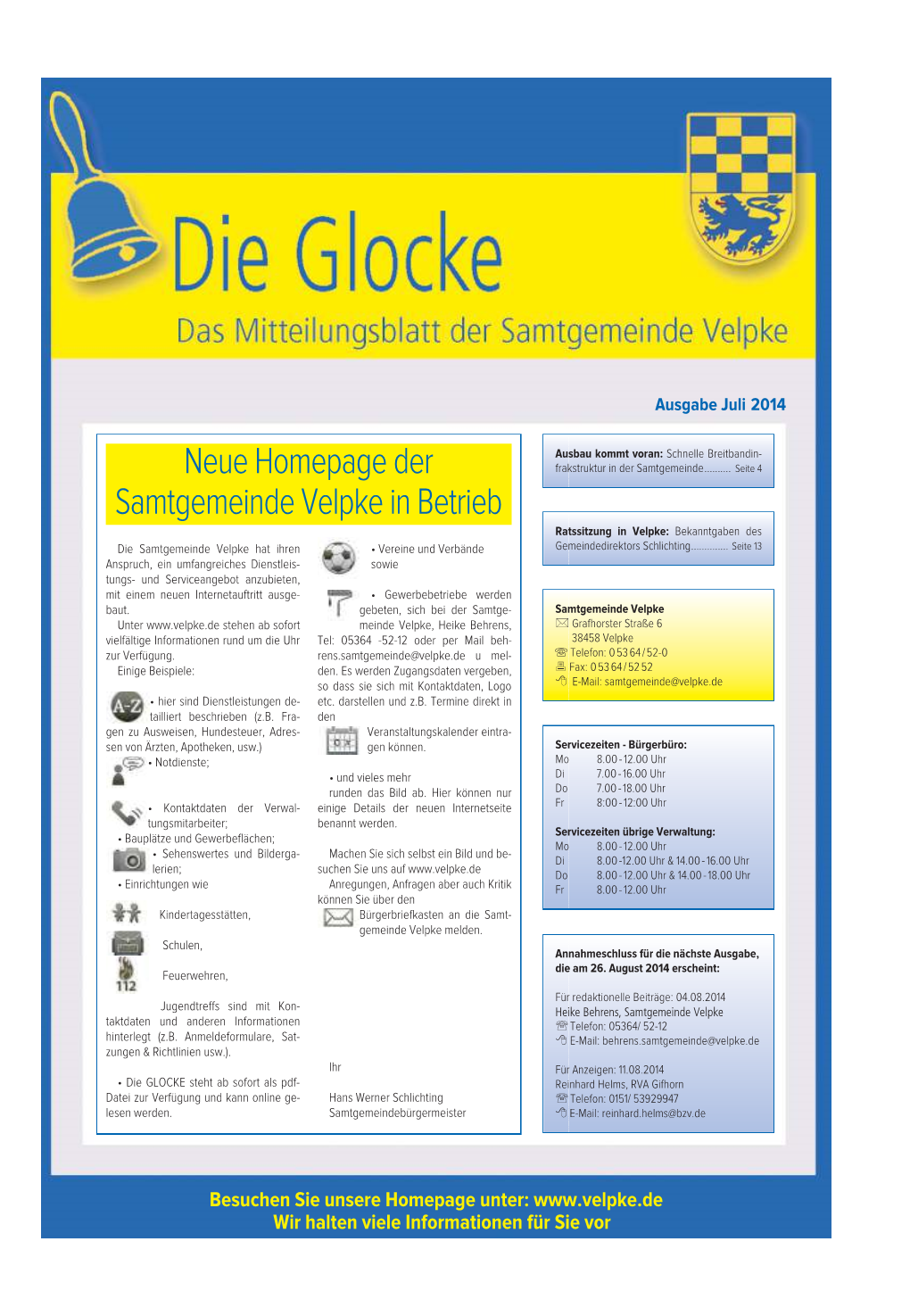 Neue Homepage Der Samtgemeinde Velpke in Betrieb