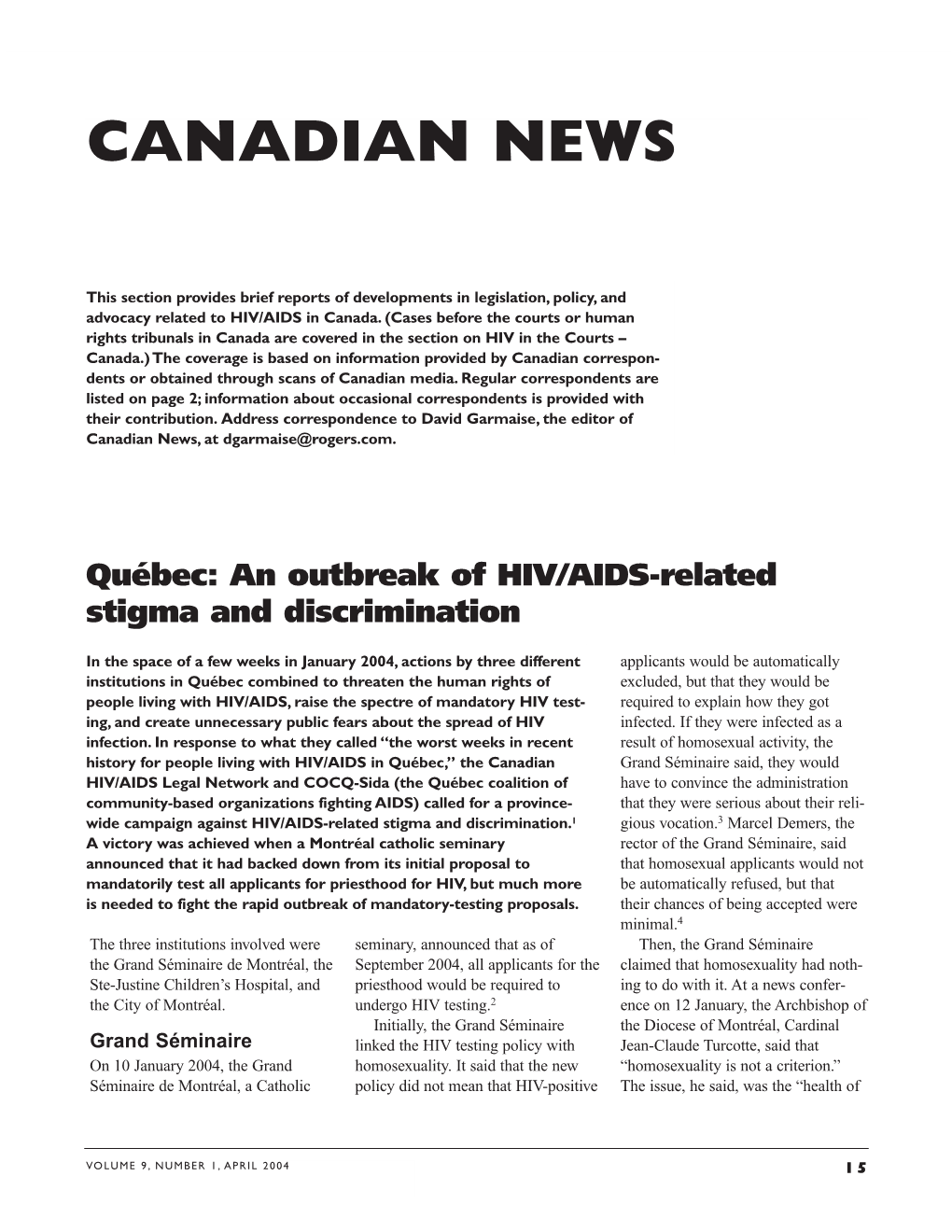 Québec: an Outbreak of HIV/AIDS-Related Stigma and Discrimination