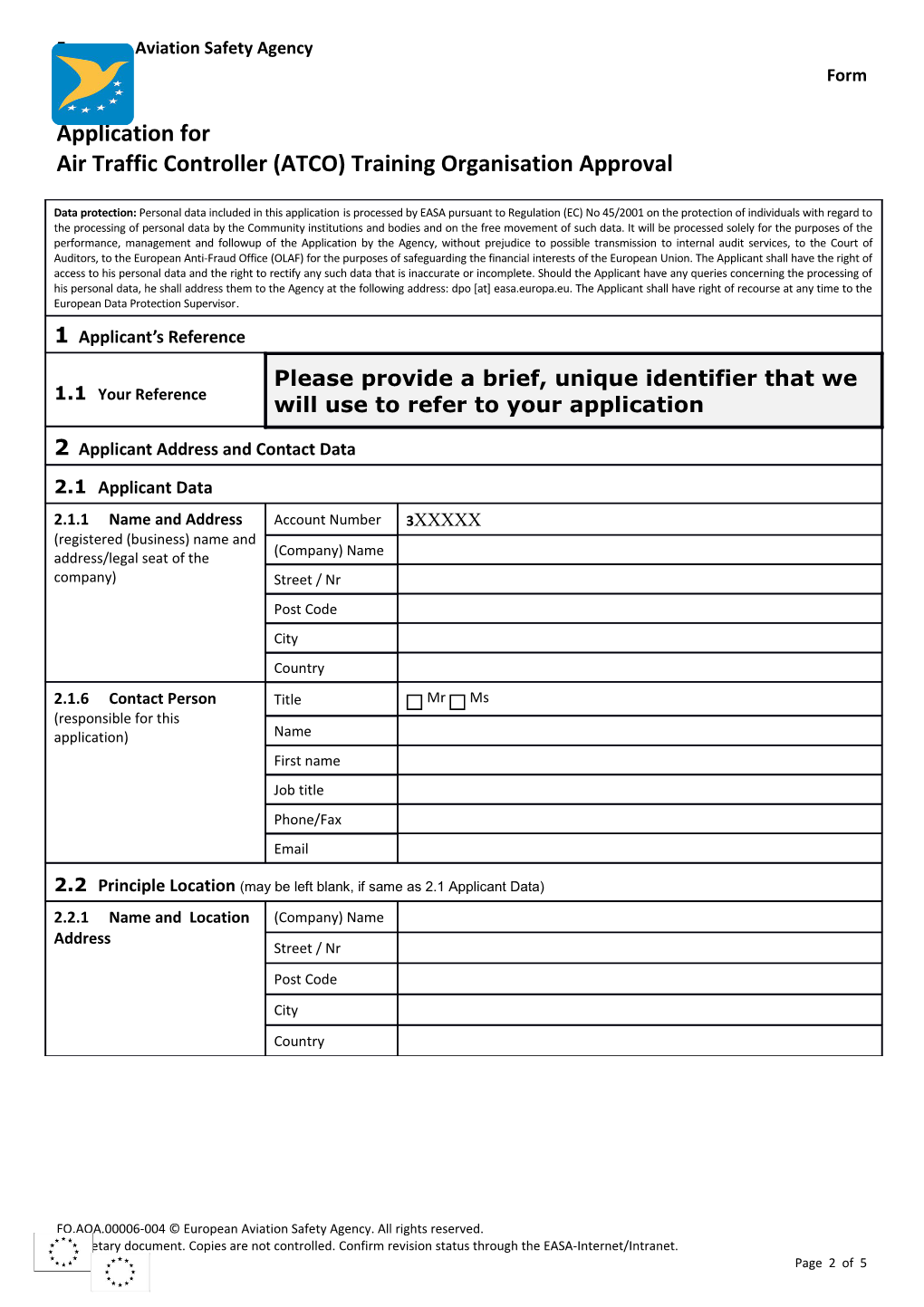 FO - Application for Air Traffic Controller Training Organisation