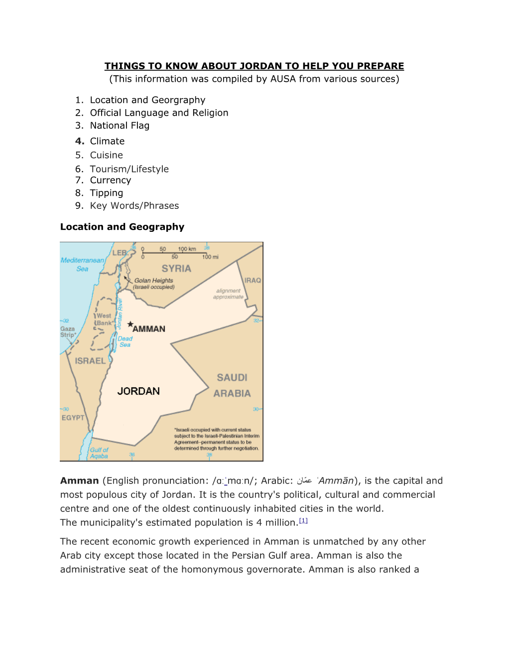 THINGS to KNOW ABOUT JORDAN to HELP YOU PREPARE (This Information Was Compiled by AUSA from Various Sources)