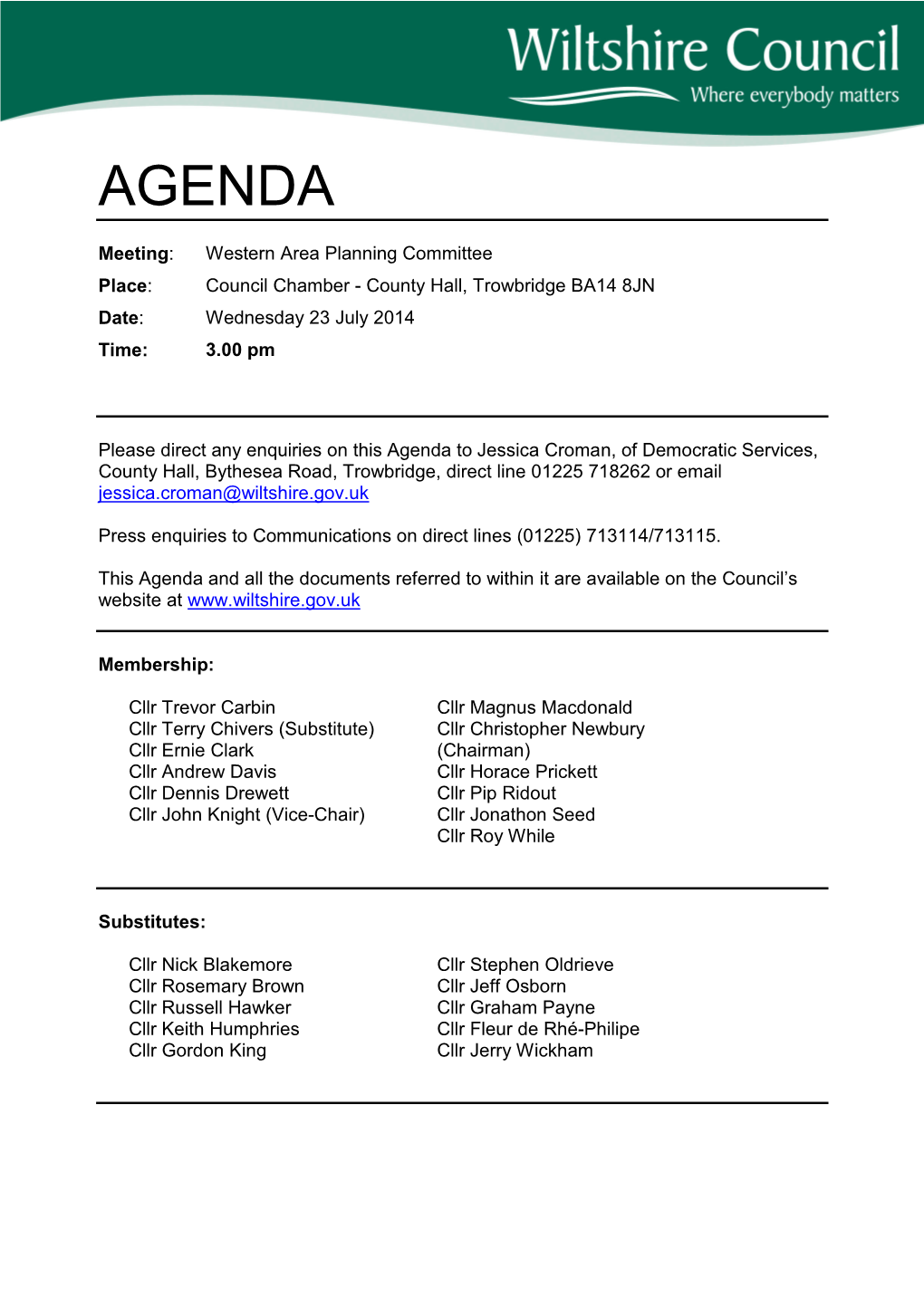 (Public Pack)Agenda Document for Western Area Planning Committee