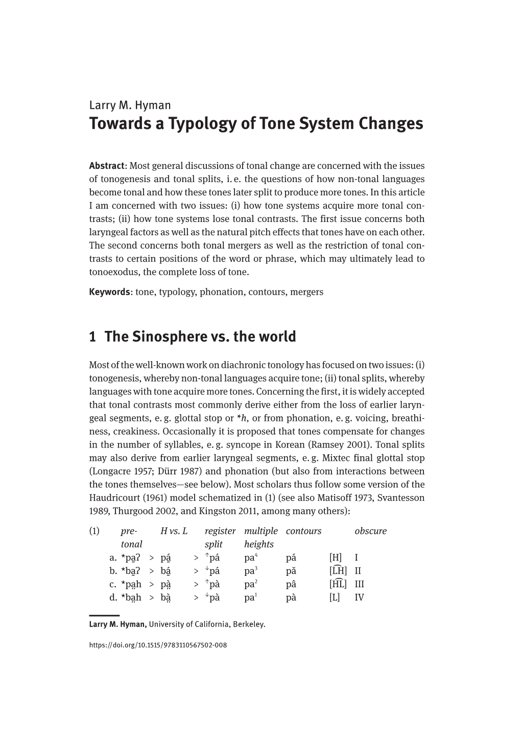 Towards a Typology of Tone System Changes