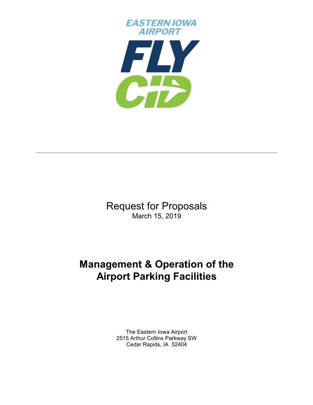 Request for Proposals Management & Operation of the Airport Parking