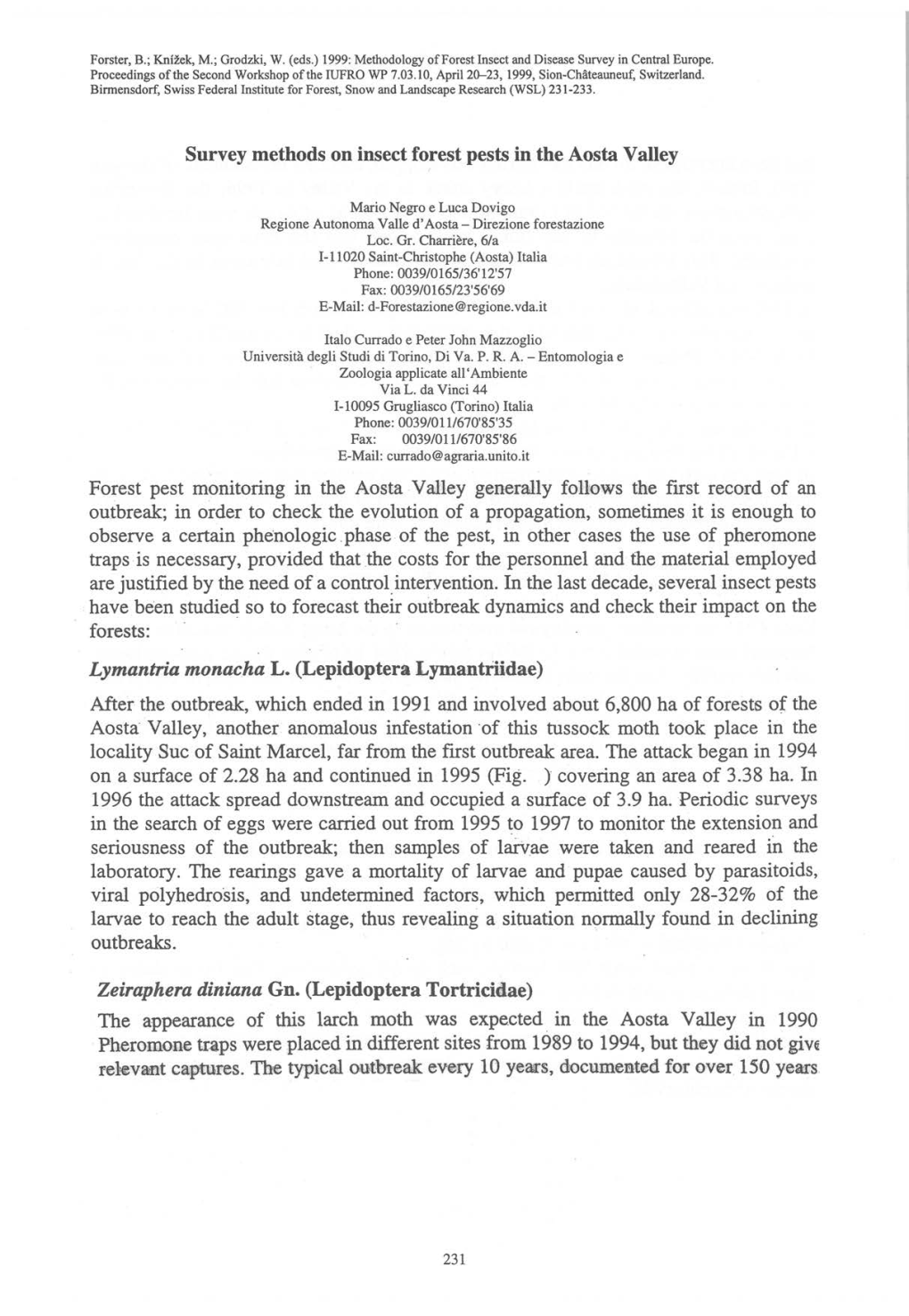 Survey Methods on Insect Forest Pests in the Aosta Valley Forest