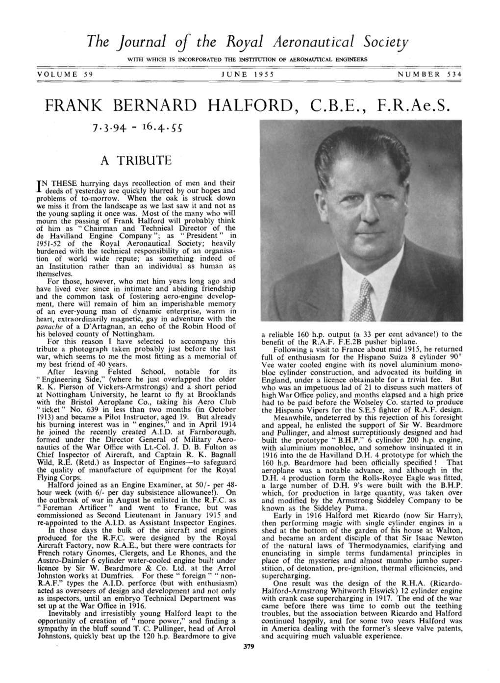 FRANK BERNARD HALFORD, C.B.E., F.R.Ae.S. 7-3-94 - 16.4.££