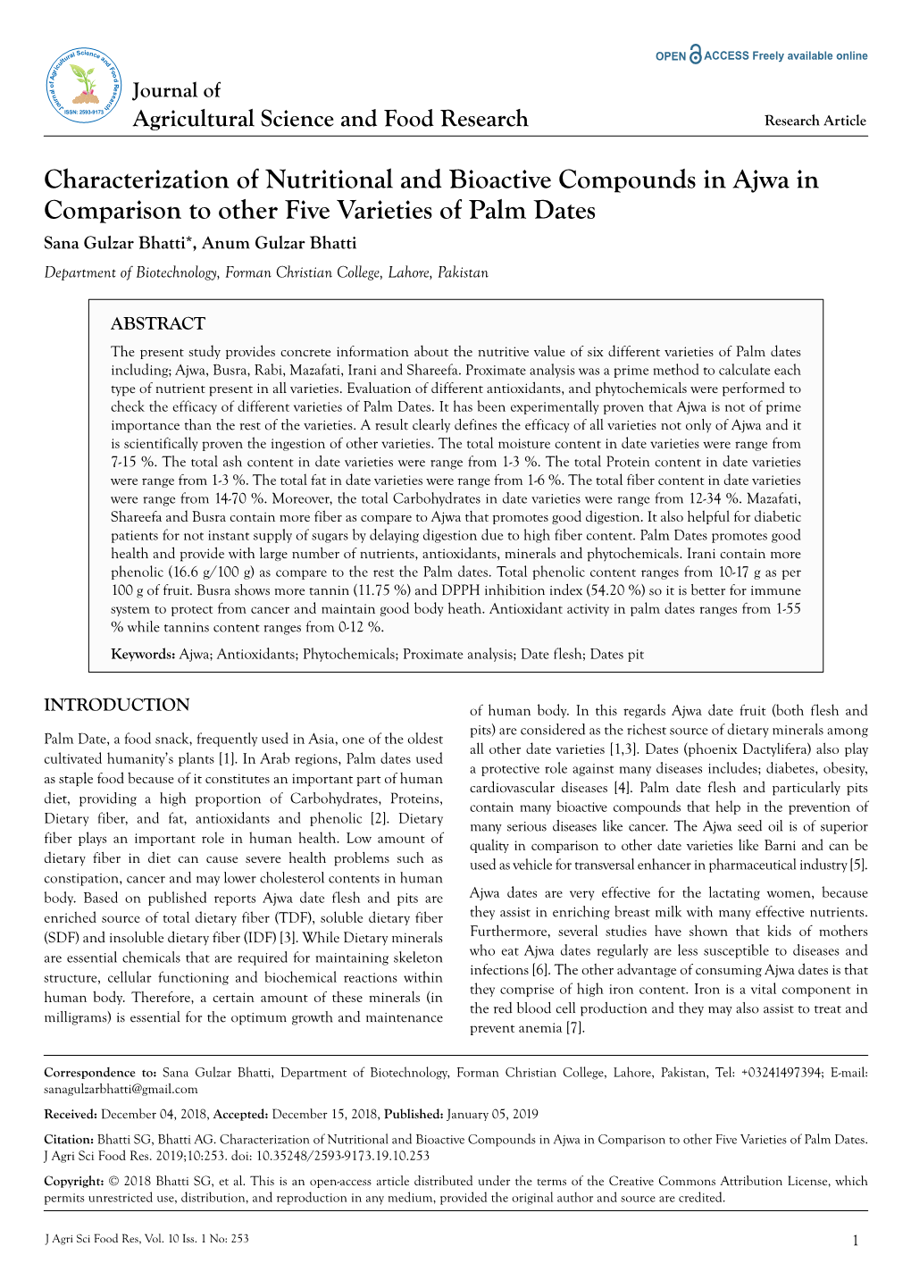 Characterization of Nutritional and Bioactive Compounds in Ajwa In