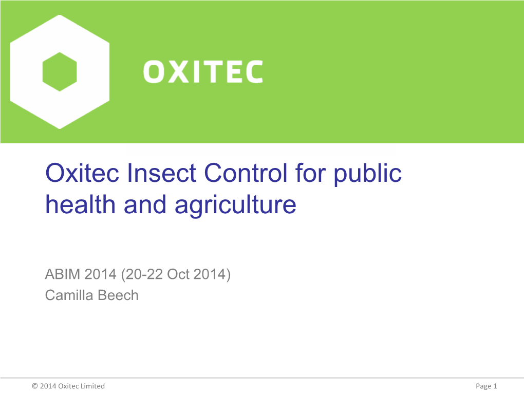 Oxitec Insect Control for Public Health and Agriculture
