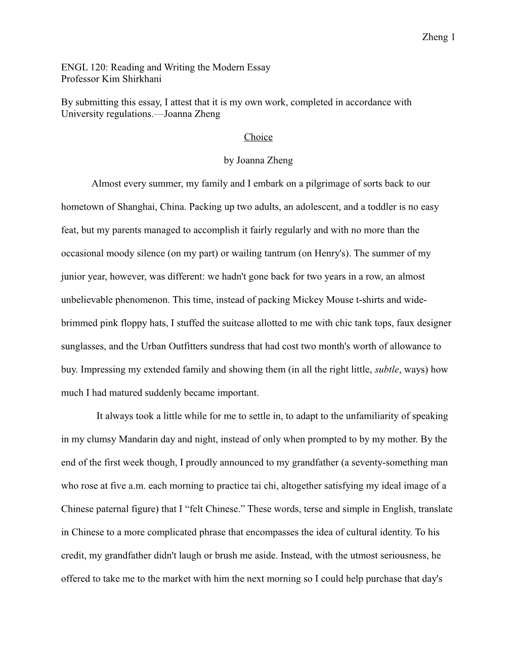 ENGL 120: Reading and Writing the Modern Essay