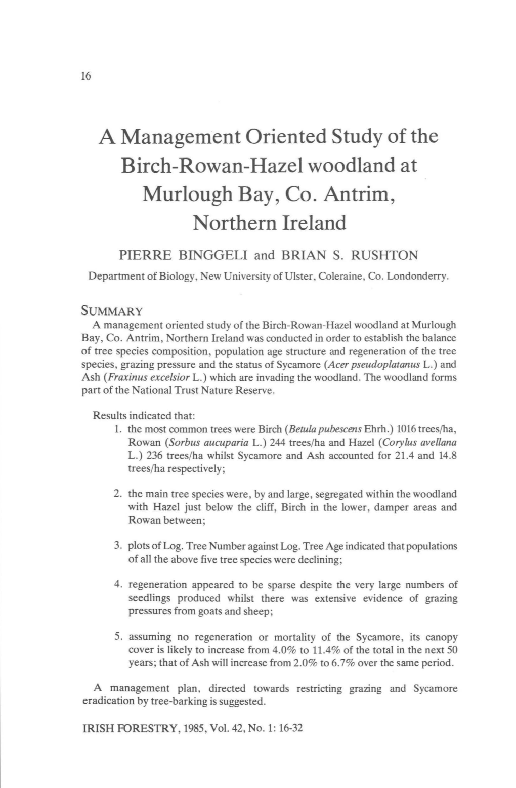 A Management Orientated Study of the Birch-Rowan-Hazel Woodland