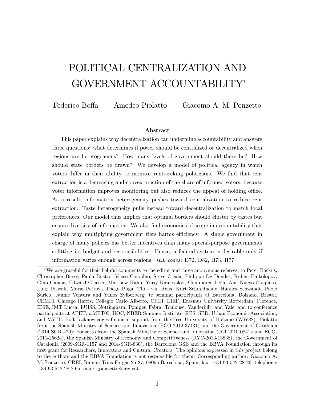 Political Centralization and Government