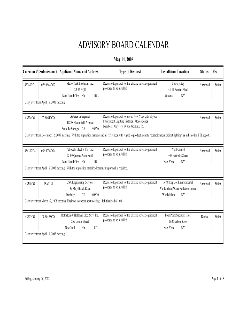 Advisory Board Calendar