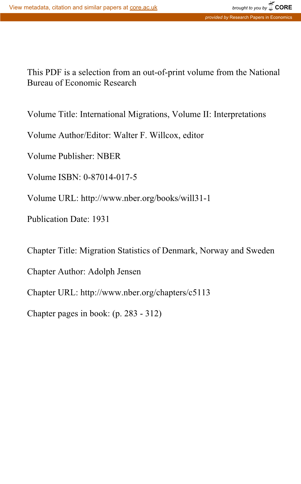 Migration Statistics of Denmark, Norway and Sweden